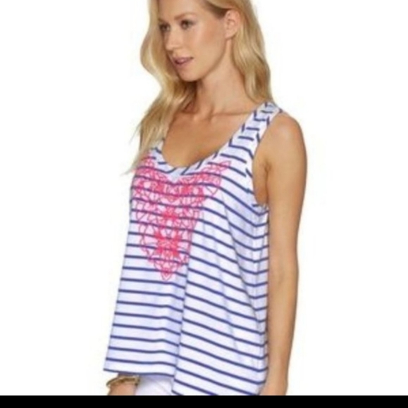 Lilly Pulitzer Crayton Racerback Tank Top - Size Extra Small - Blue, Whi… - Picture 2 of 9